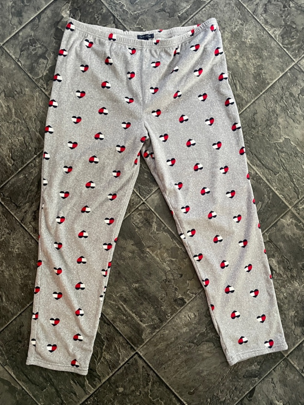 TOMMY HILFIGER Light Gray Soft Cozy Whimsical Heart Print Lounge Pajama Pants